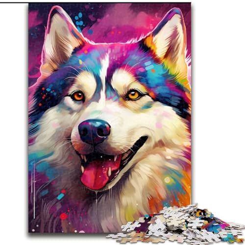 1000-teiliges Puzzle-Geschenkset „Husky“, Holzpuzzle für Erwachsene mit interaktivem Familienspiel, Kinder ab 14 Jahren (Größe 38x26cm) von WGLINGX
