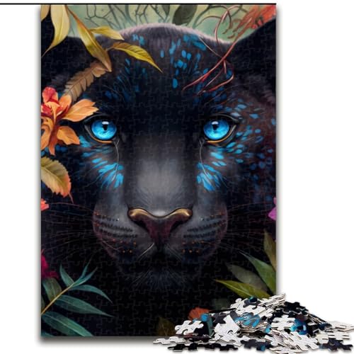 1000-teiliges Puzzle-Geschenkset „Schwarzer Leopard“, Holzpuzzle für Erwachsene mit interaktivem Familienspiel, Kinder ab 14 Jahren (Größe 38x26cm) von WGLINGX