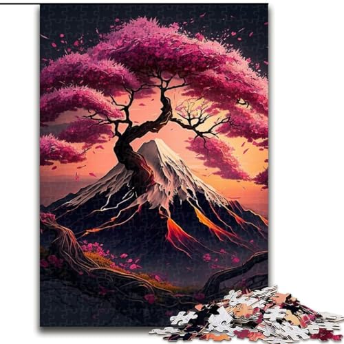 1000-teiliges Puzzle Kirschblüten-Berg Fuji, Holzpuzzle, interaktives Familienspiel, Denksportaufgabe, Geschenk, Lernspielzeug (Größe 38x26cm) von WGLINGX