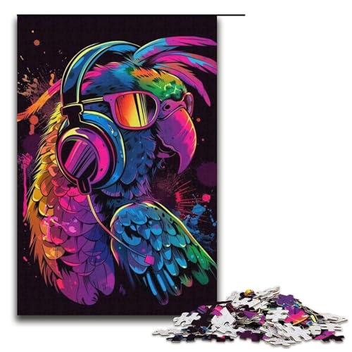 1000-teiliges Puzzle Papagei mit Sonnenbrille, Puzzle für Erwachsene, Papppuzzle, Heimdekoration (Größe 38 x 26 cm) von WGLINGX