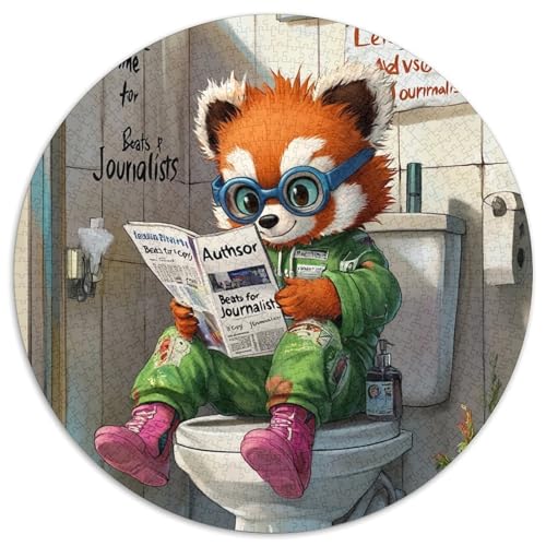 1000-teiliges Puzzle Red Panda Go Toilet, rundes 1000-teiliges Puzzle, anspruchsvolles Denkspiel für Teenager, Spaß für den Familienspielabend, 1000 Teile (67,5x67,5cm) von WGLINGX