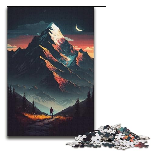 1000-teiliges Puzzle Schneebedeckte Berge bei Nacht für Erwachsene, Papierpuzzle, Familiendekoration (Größe 38 x 26 cm) von WGLINGX