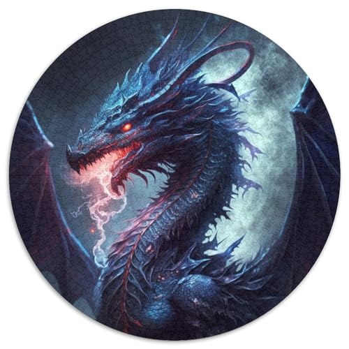1000-teiliges Puzzle Schwarzer Eisdrache, rund, 1000 Teile, für Erwachsene, interaktives Familienspiel, Denksportaufgabe, Lernspielzeug (67,5x67,5cm) von WGLINGX
