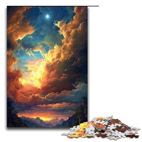 1000-teiliges Puzzle Sonnenuntergang in den Bergen für Erwachsene, Holzpuzzle, tolles Geschenk für Erwachsene (Größe 50 x 75 cm) von WGLINGX