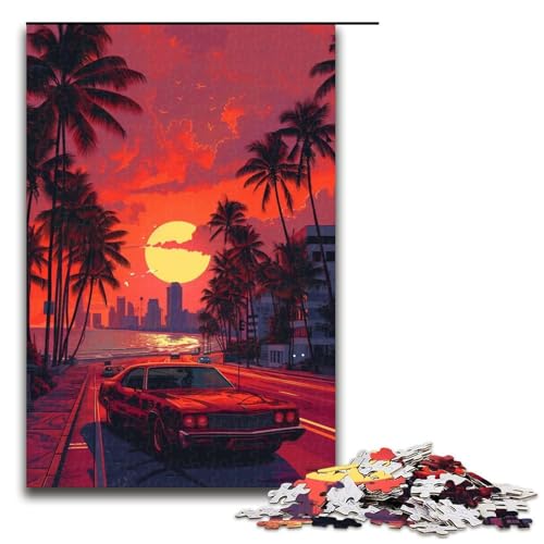 1000-teiliges Puzzle Sportwagen in der Abendsonne, Holzpuzzle für Familienaktivitäten (Größe 50 x 75 cm) von WGLINGX