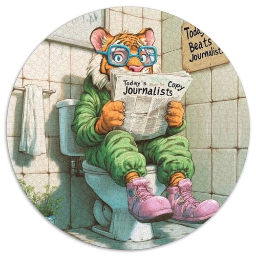 1000-teiliges Puzzle Tiger Go Toilet, rund, 1000 Teile, Geburtstagsgeschenkidee, anspruchsvolles Denkspiel, 1000 Teile (67,5x67,5cm) von WGLINGX