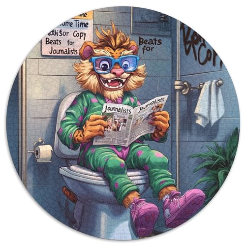 1000-teiliges Puzzle Tiger Go Toilet, rund, 1000 Teile, Geburtstagsgeschenkidee, anspruchsvolles Denkspiel, 1000 Teile (67,5x67,5cm) von WGLINGX