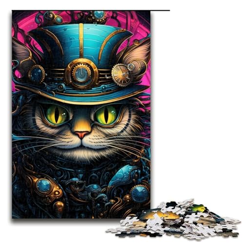 1000-teiliges Puzzle für Erwachsene, „Die Katze mit dem Hut“, Lernspiel, Herausforderung, Spielzeug, lustiges Geschenk, 50 x 75 cm von WGLINGX