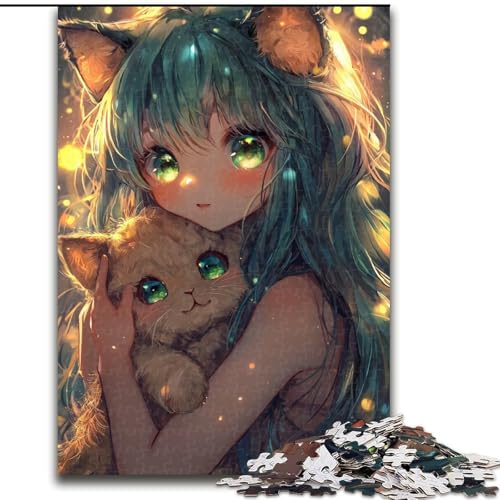 1000-teiliges Puzzle für Erwachsene, Anime-Mädchen und Katze, Puzzle 1000 Teile, pädagogisches und unterhaltsames Indoor-Spiel für die Heimdekoration (Größe 50x75cm) von WGLINGX
