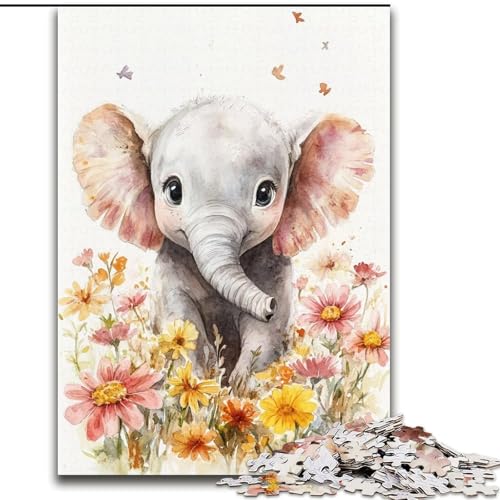 1000-teiliges Puzzle für Erwachsene, Aquarell-Elefant, Puzzle für Erwachsene, 1000 Teile, mit interaktivem Familienspiel, Kinder ab 14 Jahren (Größe 26x38cm) von WGLINGX