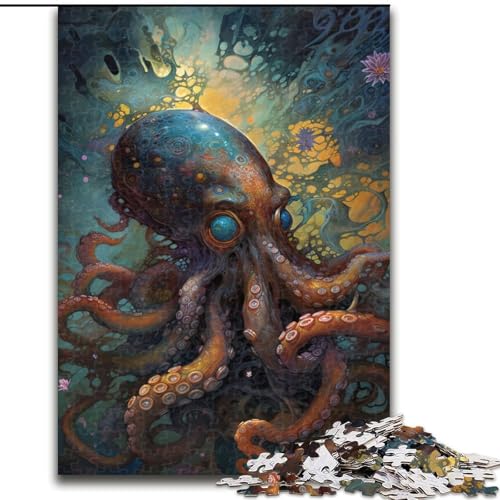 1000-teiliges Puzzle für Erwachsene, Aquarell-Oktopus-Puzzle, 1000 Teile für Erwachsene, Spielzeug, Geschenk, pädagogisches intellektuelles Dekomprimierungsspaß, Familienspiel, Größe 50x75cm von WGLINGX