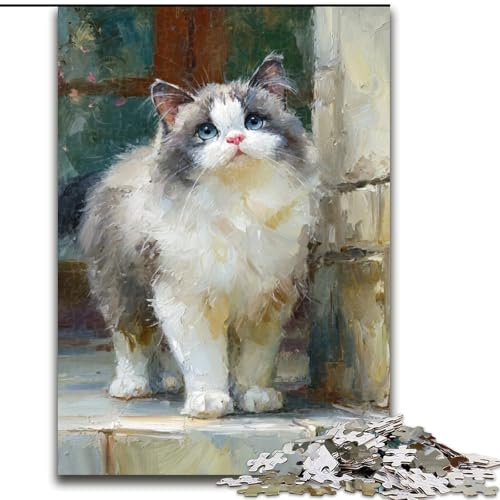 1000-teiliges Puzzle für Erwachsene, Art Cat, Puzzle für Erwachsene, 1000 Teile, mit interaktivem Familienspiel, Kinder ab 14 Jahren (Größe 26x38cm) von WGLINGX