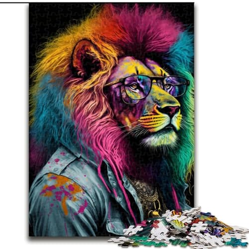 1000-teiliges Puzzle für Erwachsene, Art Neon Lion, Holzpuzzle für Erwachsene, anspruchsvolles DIY-Denkspiel, interaktive Familienaktivität (Größe 26x38cm) von WGLINGX