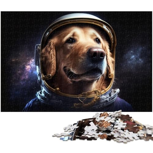 1000-teiliges Puzzle für Erwachsene, Astronaut, Golden Retriever, Puzzle für Erwachsene, Holzpuzzle, Spielzeug, Wanddekoration (Größe 50 x 75 cm) von WGLINGX