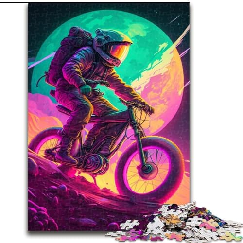 1000-teiliges Puzzle für Erwachsene, Astronaut auf Fahrrad, Holzpuzzle, lehrreich und unterhaltsam, Indoor-Spiel für die Heimdekoration (Größe 38x26cm) von WGLINGX