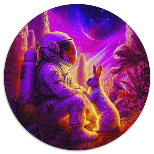 1000-teiliges Puzzle für Erwachsene, Astronaut und weißes Kaninchen, runde Papppuzzles, interaktives Familienspiel, Denksportaufgabe, Geschenk, Lernspielzeug (67,5 x 67,5 cm) von WGLINGX