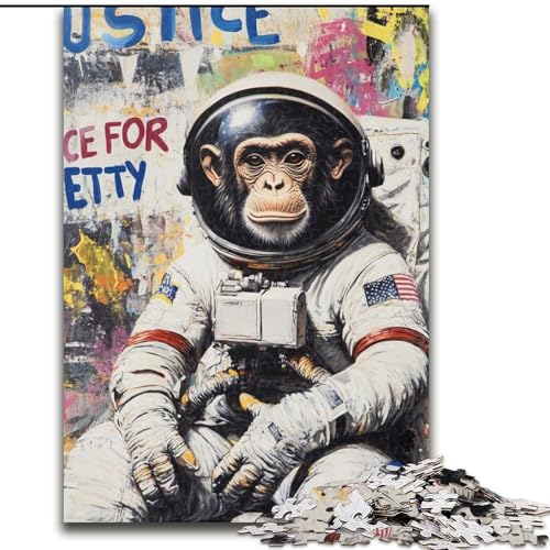1000-teiliges Puzzle für Erwachsene, Astronauten-Schimpansen-Puzzles für Erwachsene, pädagogisches und unterhaltsames Indoor-Spiel zur Heimdekoration (Größe 26x38cm) von WGLINGX