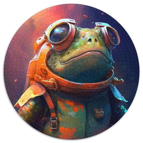 1000-teiliges Puzzle für Erwachsene, Astronautenfrosch, runde Papppuzzles, interaktives Familienspiel, Denksportaufgabe, Geschenk, Lernspielzeug (67,5 x 67,5 cm) von WGLINGX