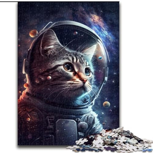 1000-teiliges Puzzle für Erwachsene, Astronautenkatze, Holzpuzzle für Erwachsene, anspruchsvolles DIY-Denkspiel, interaktive Familienaktivität (Größe 50x75cm) von WGLINGX