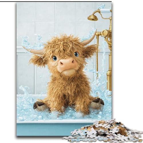 1000-teiliges Puzzle für Erwachsene, Baby-Hochlandkuh-Puzzle für Erwachsene, pädagogisches und unterhaltsames Indoor-Spiel zur Heimdekoration (Größe 50x75cm) von WGLINGX