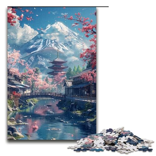 1000-teiliges Puzzle für Erwachsene, Berg Fuji und Kirschblüte, Lernpuzzle, Familienspiel, perfekte Dekoration (Größe 50 x 75 cm) von WGLINGX