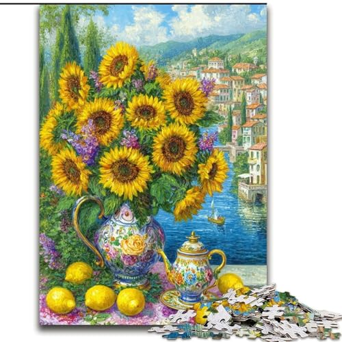 1000-teiliges Puzzle für Erwachsene, Blumen, Sonnenblumen, Kunstpuzzles für Erwachsene, pädagogisches und unterhaltsames Indoor-Spiel für die Heimdekoration (Größe 26x38cm) von WGLINGX