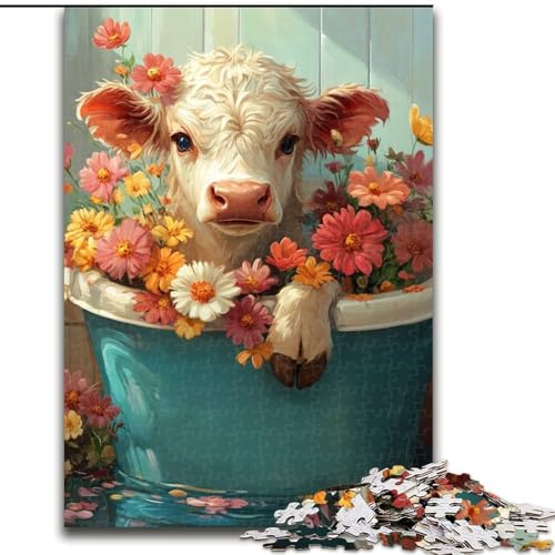 1000-teiliges Puzzle für Erwachsene, Blumen-Kuh-Puzzle, 1000 Teile für Erwachsene, Familienaktivitätsspiel für Teenager, anspruchsvolles Denkspiel (Größe 26x38cm) von WGLINGX