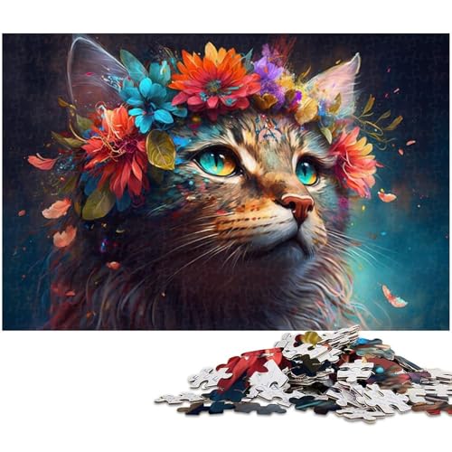 1000-teiliges Puzzle für Erwachsene, Blumen- und Katzen-Puzzle, Holzpuzzle, Spielzeug, Denkspiel (Größe 50 x 75 cm) von WGLINGX