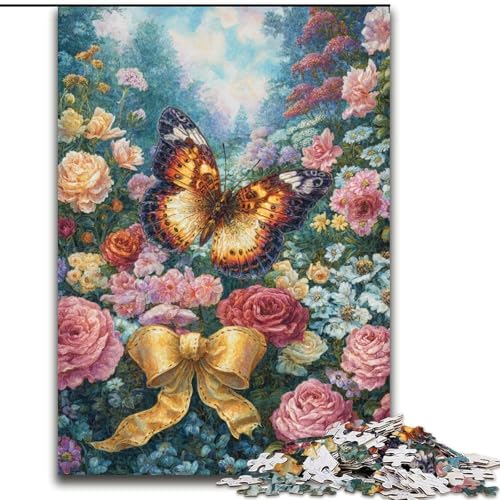 1000-teiliges Puzzle für Erwachsene, Blumen und Schmetterlinge, 1000 Teile Puzzle für Erwachsene mit interaktivem Familienspiel, Kinder ab 14 Jahren (Größe 50x75cm) von WGLINGX
