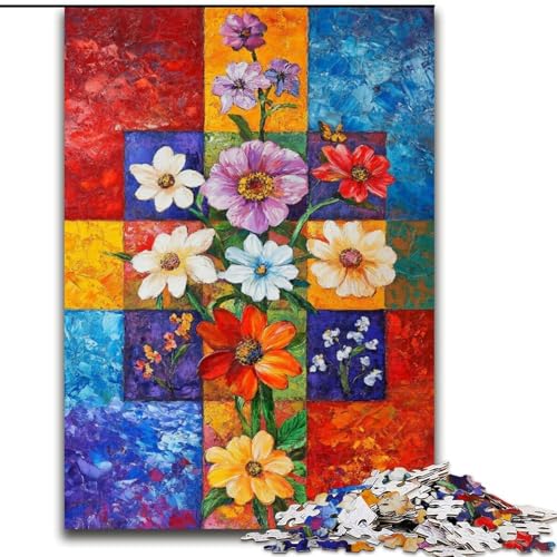 1000-teiliges Puzzle für Erwachsene, Blumencollage, anspruchsvolle Puzzles, Kunstwerk-Dekor, Intelligenzspielzeug für Familien-Indoor-Spiele (Größe 50x75cm) von WGLINGX