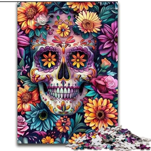 1000-teiliges Puzzle für Erwachsene, Blumenschädel-Puzzle, 1000-teiliges Puzzle, pädagogisches und unterhaltsames Indoor-Spiel für die Heimdekoration (Größe 26x38cm) von WGLINGX