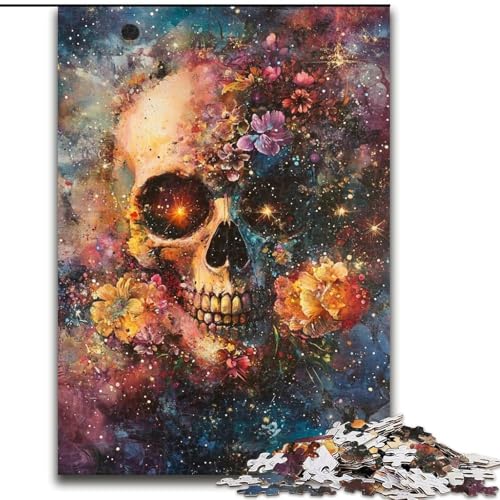 1000-teiliges Puzzle für Erwachsene, Blumenschädel-Puzzle, 1000-teiliges Puzzle, pädagogisches und unterhaltsames Indoor-Spiel für die Heimdekoration (Größe 26x38cm) von WGLINGX