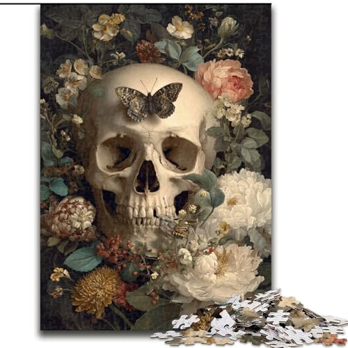 1000-teiliges Puzzle für Erwachsene, Blumenschädel-Puzzle für Erwachsene, 1000-teiliges Puzzle, Geburtstage, Feiertage und zur Heimdekoration (Größe 50x75cm) von WGLINGX
