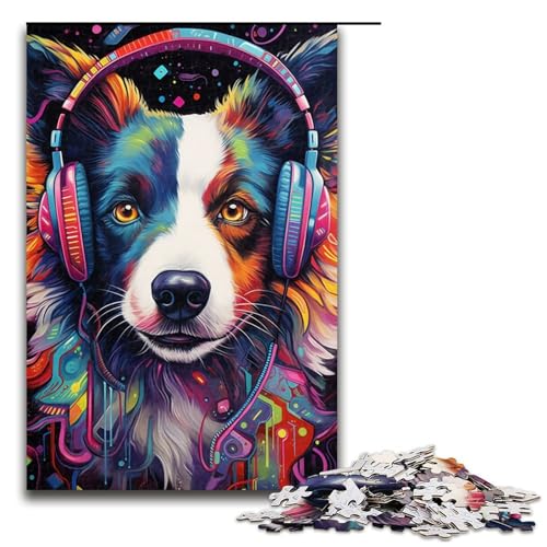 1000-teiliges Puzzle für Erwachsene, Border-Collie-Kopfhörer, anspruchsvolles Spiel, Puzzle, Heimkunstdekor für Teenager ab 14 Jahren, 50 x 75 cm 1000-teiliges Puzzle für Erwachsene, Border-Collie-Kopfhörer, anspruchsvolles Spiel, Puzzle, Heimkunstdekor für Teenager ab 14 Jahren, 50 x 75 cm von WGLINGX