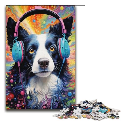 1000-teiliges Puzzle für Erwachsene, Border-Collie-Kopfhörer-Puzzle, Lernspiele, lustiges Geschenk für Teenager ab 14 Jahren, 38 x 26 cm von WGLINGX