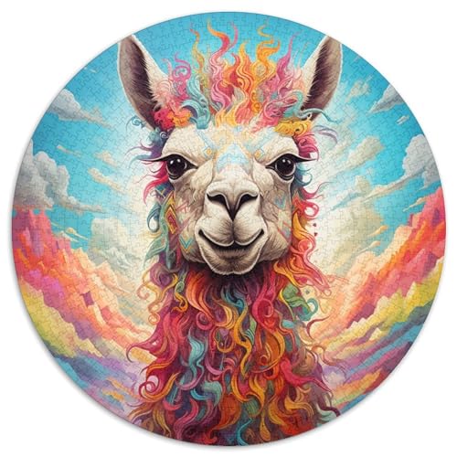 1000-teiliges Puzzle für Erwachsene, Bunte Alpakas, runde Papppuzzles, interaktives Familienspiel, Denksportaufgabe, Geschenk, Lernspielzeug (67,5 x 67,5 cm) von WGLINGX