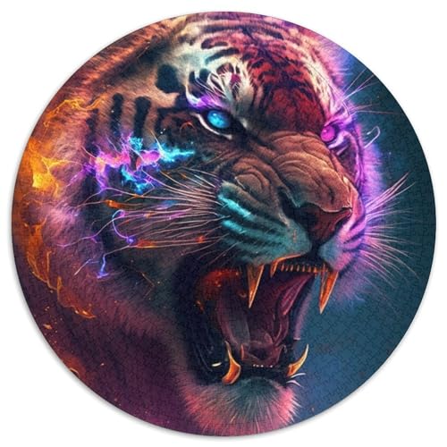 1000-teiliges Puzzle für Erwachsene, Bunte Blitztiger-Rundpuzzles für 1000-teiliges Denkspiel, interaktives Familienspiel, geeignet für Kinder ab 14 Jahren (67,5x67,5cm) von WGLINGX