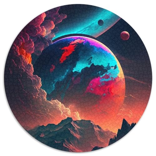 1000-teiliges Puzzle für Erwachsene, Bunte Planetenberge, runde Puzzles für 1000-teiliges Denkspiel, interaktives Familienspiel, geeignet für Kinder ab 14 Jahren (67,5x67,5cm) von WGLINGX