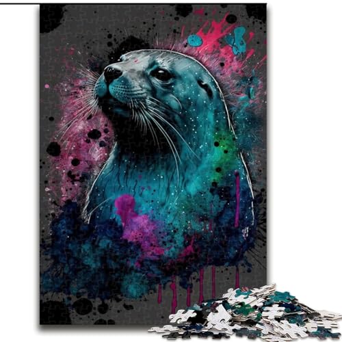 1000-teiliges Puzzle für Erwachsene, Bunte Robben, Holzpuzzle, anspruchsvolles Denkspiel für Teenager, Spaß für den Spieleabend mit der Familie (Größe 26x38cm) von WGLINGX