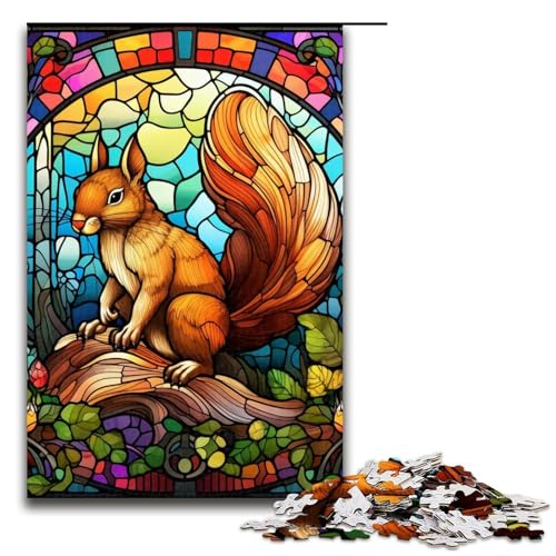 1000-teiliges Puzzle für Erwachsene, Buntglas-Eichhörnchen-Puzzle, Familienspiel zum Stressabbau, schwierige Herausforderung, 50 x 75 cm 1000-teiliges Puzzle für Erwachsene, Buntglas-Eichhörnchen-Puzzle, Familienspiel zum Stressabbau, schwierige Herausforderung, 50 x 75 cm von WGLINGX