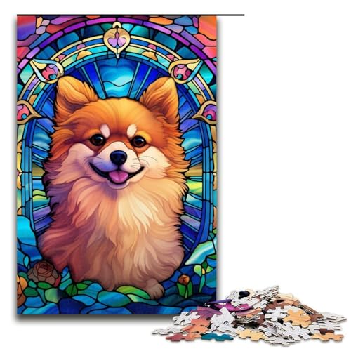 1000-teiliges Puzzle für Erwachsene, Buntglas-Pomeranian-Spielzeug, Lernspiele, Stressabbau, Analyse und Logik, 50 x 75 cm von WGLINGX