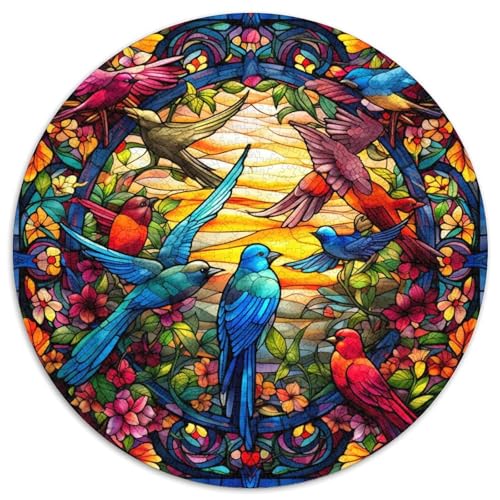 1000-teiliges Puzzle für Erwachsene, Buntglasvogel, runde Papppuzzles, interaktives Familienspiel, Denksportaufgabe, Geschenk, Lernspielzeug (67,5 x 67,5 cm) von WGLINGX