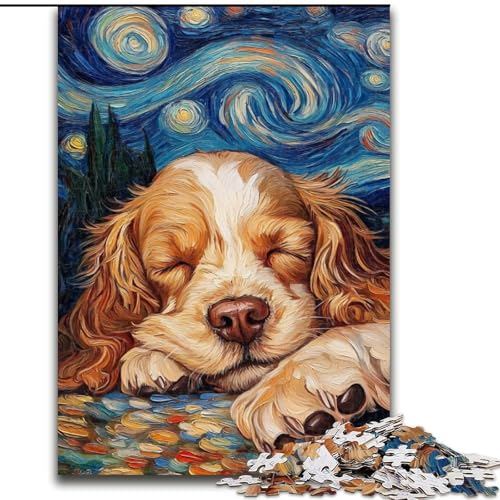 1000-teiliges Puzzle für Erwachsene, Cocker Spaniel-Nachthimmel, Holzpuzzle für Erwachsene, einzigartige DIY-Heimdekoration, Geschenkidee (Größe 50x75cm) von WGLINGX