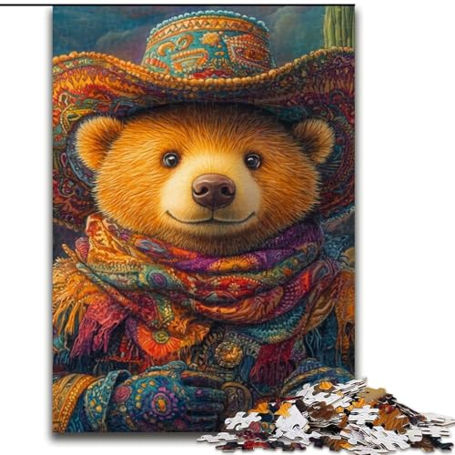 1000-teiliges Puzzle für Erwachsene, Cowboy-Braunbär, anspruchsvolle Puzzles, Kunstwerk-Dekor, Intelligenzspielzeug für Familien-Indoor-Spiele (Größe 50x75cm) von WGLINGX
