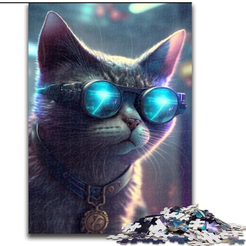 1000-teiliges Puzzle für Erwachsene, Cyberpunk-Katze, Holzpuzzle für Erwachsene, Weihnachten, Halloween, Muttertag, Neujahr, Ostergeschenk (Größe 26x38cm) von WGLINGX