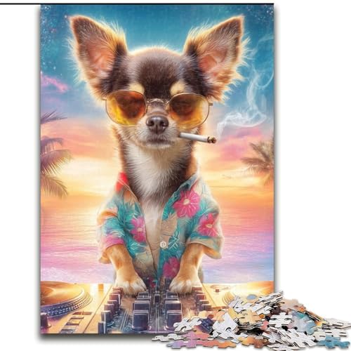 1000-teiliges Puzzle für Erwachsene, DJ Chihuahua, anspruchsvolle Puzzles, Kunstwerk-Dekor, Intelligenzspielzeug für Familien-Indoor-Spiele (Größe 26x38cm) von WGLINGX