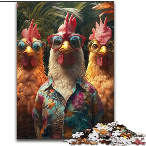 1000-teiliges Puzzle für Erwachsene, DREI Hühner, Puzzle für Erwachsene, pädagogisches und unterhaltsames Indoor-Spiel zur Heimdekoration (Größe 26x38cm) von WGLINGX