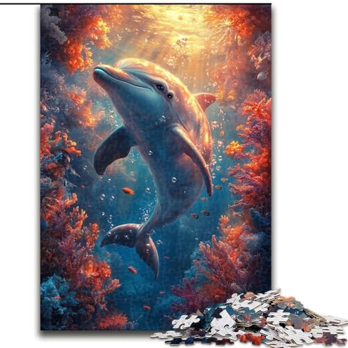 1000-teiliges Puzzle für Erwachsene, Delfin-Puzzle aus Pappe für Erwachsene, Geburtstage, Weihnachten, Halloween, Erntedankfest, Ostern (Größe 26x38cm) von WGLINGX