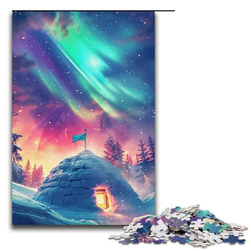 1000-teiliges Puzzle für Erwachsene, Eisschlösser unter der Aurora Borealis, Puzzlespiele, Spielzeug, Geschenk, geeignet für Teenager ab 14 Jahren (Größe 38 x 26 cm) von WGLINGX