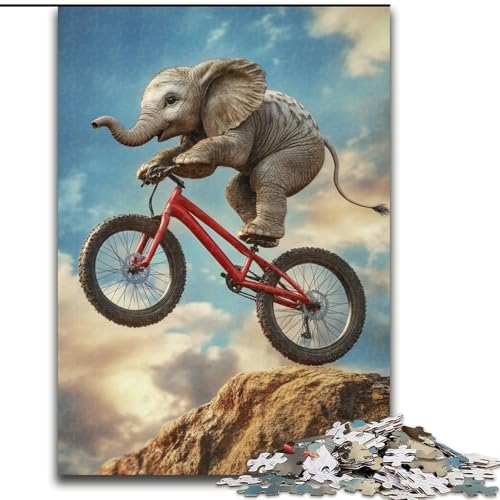 1000-teiliges Puzzle für Erwachsene, Elefant auf dem Fahrrad, Puzzle für Erwachsene, 1000-teiliges herausforderndes DIY-Denkspiel, interaktives Familienspiel (Größe 26x38cm) von WGLINGX